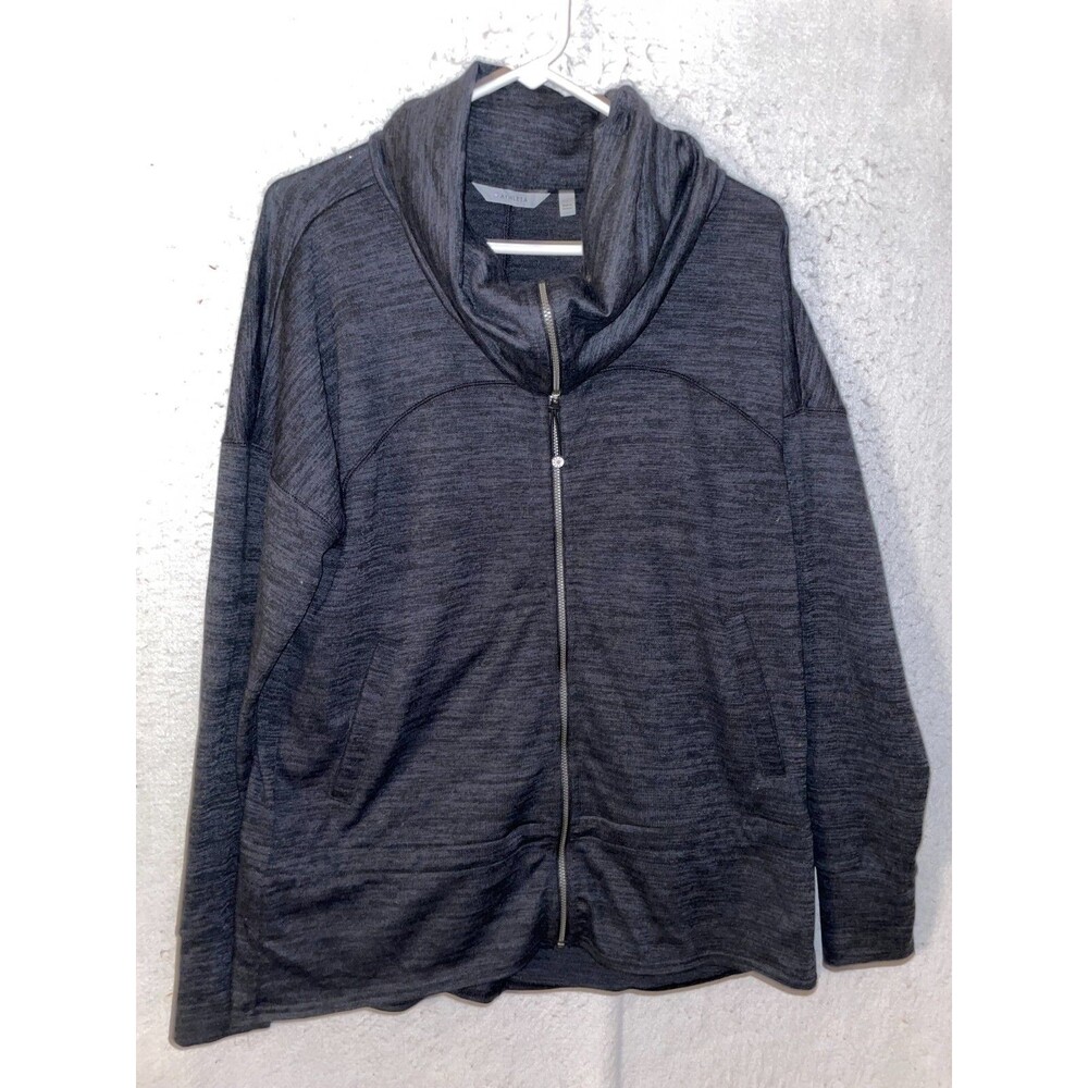 Athleta Full Zip Jacket Womens L Gray Sweatshirt Long Sleeve Cowl neck NEW